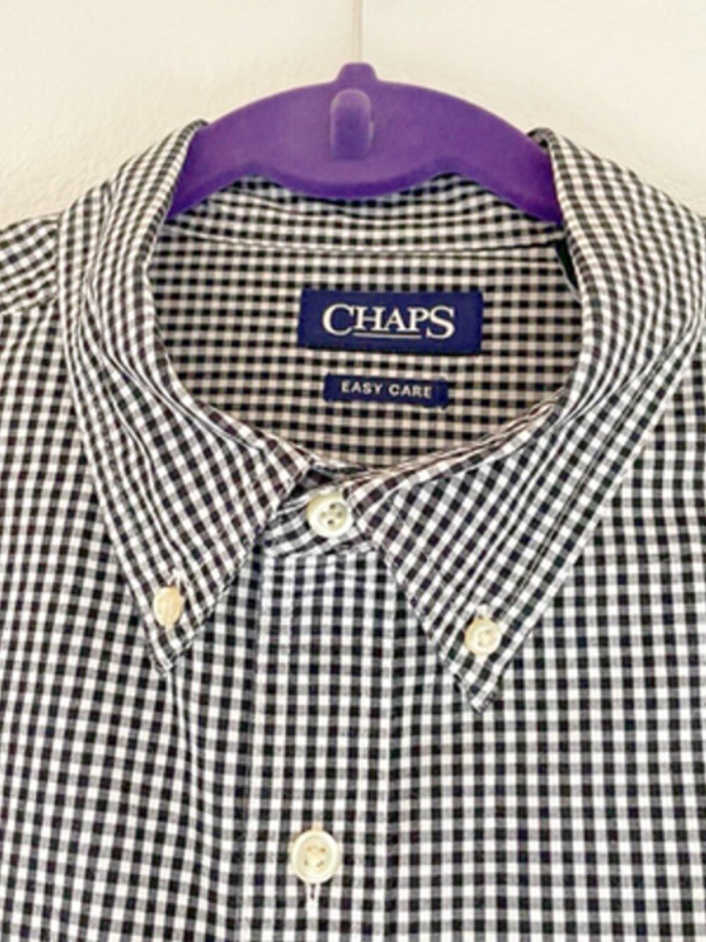 Chaps Easy Care Button Down Shirt Black White Gingham checks